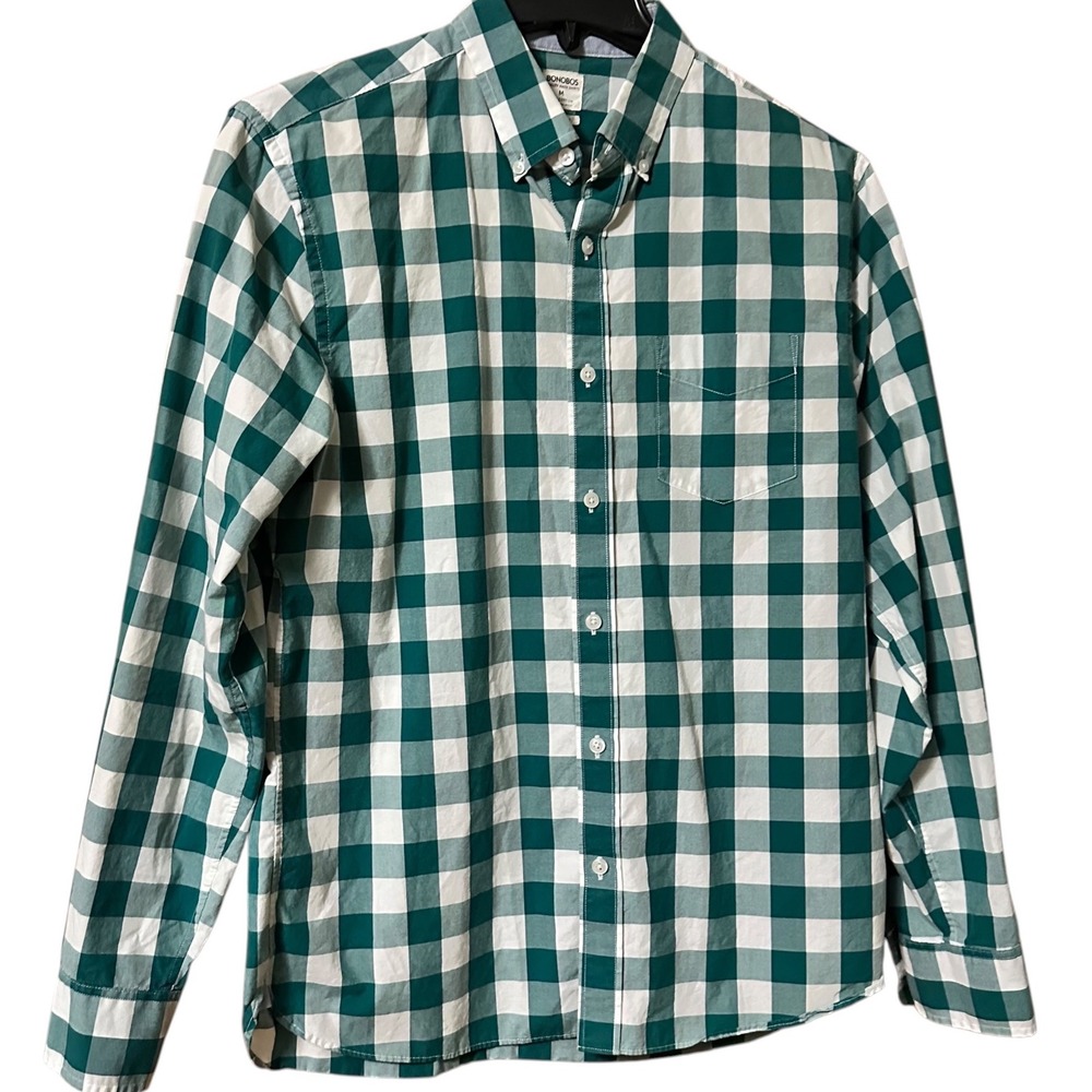 Bonobos Button Down Shirt Mens Medium Green Excellent Standard Gingham Cotton